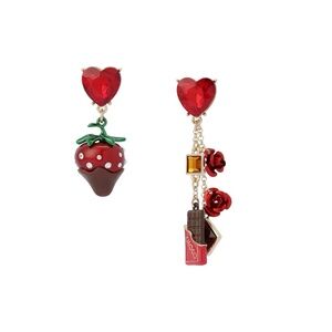 Betsey Johnson Jewelry Women's Love Spell Chocolate Strawberry Mismatch Earrings